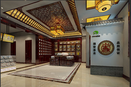双鸭山古朴典雅的中式茶叶店大堂设计效果图