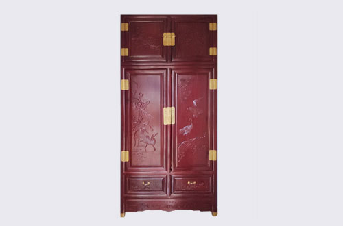 双鸭山高端中式家居装修深红色纯实木衣柜
